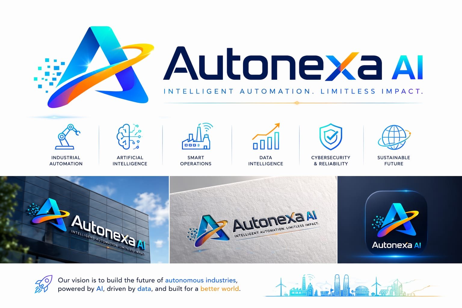 Autonexa AI — Intelligent Automation. Limitless Impact. Industrial Automation, Artificial Intelligence, Smart Operations, Data Intelligence, Cybersecurity & Reliability, Sustainable Future.